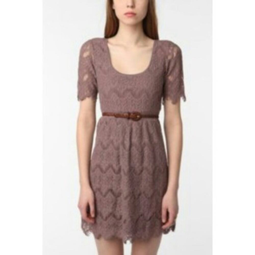 UO Pins and Needles Brown Lace Fringe Dress